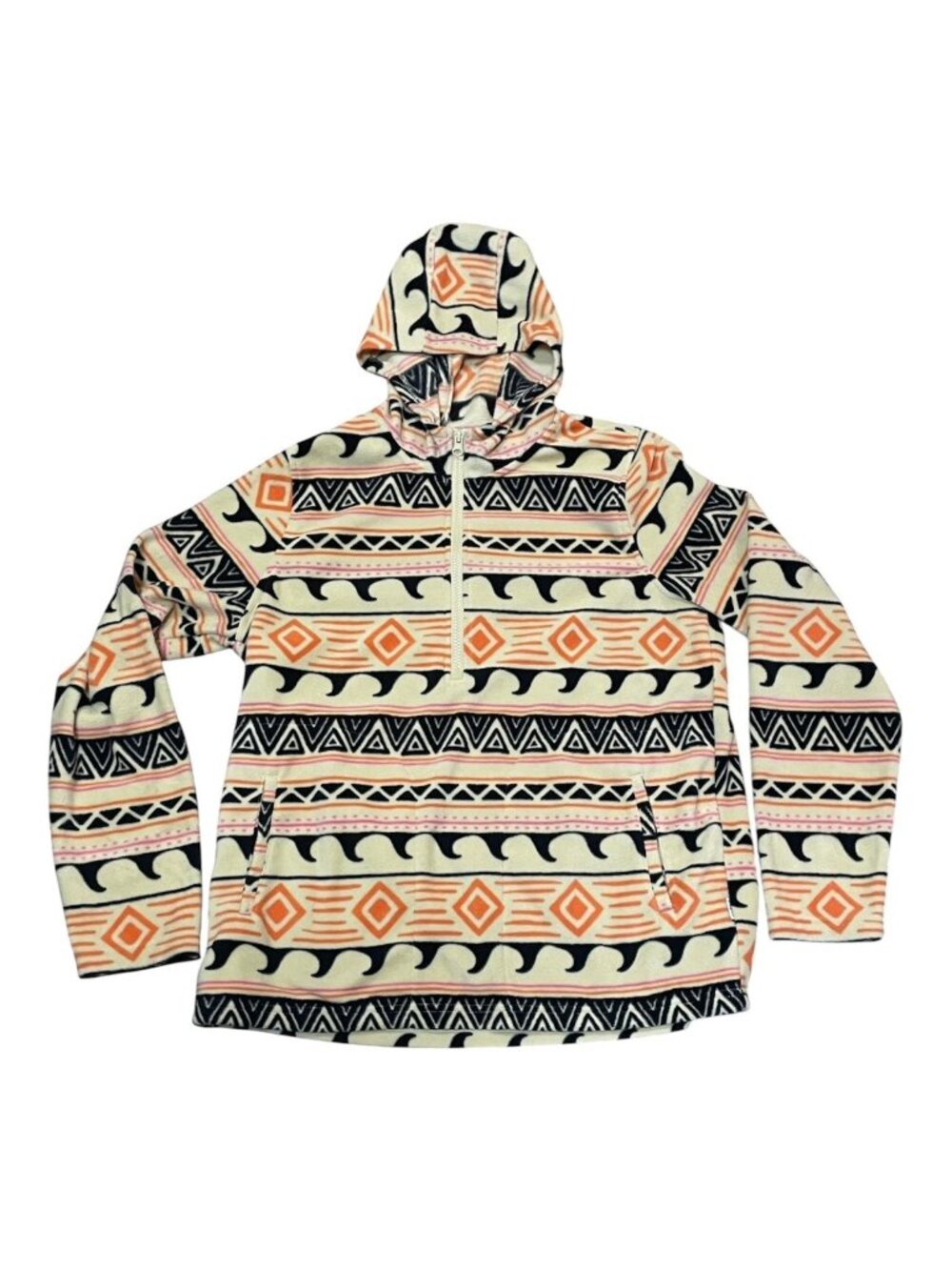 O'neill Women's M Sierra Fleece Hoodie Fair Isle Aztec 1/4 1/2 Zip with Pockets